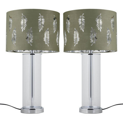 First Choice Lighting Set Of 2 Aura - Chrome Table Lamps With Sage Green Fern Shades - image 1