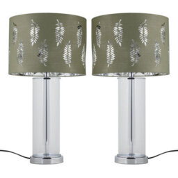 First Choice Lighting Set Of 2 Aura - Chrome Table Lamps With Sage Green Fern Shades