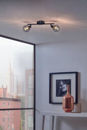 Elegant Black Steel Flush Mount Ceiling Light With Amber Glass Shade And G9 Bulbs - thumbnail 3