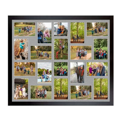 AK Frames 80X70Cm Matte Black Modern Multi Photo Frame With Silver Mount - Holds 20 Apertures (18X) 6X4, (2X) 4X4 Photos - image 1