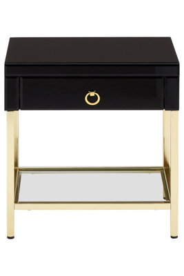 Orsina Gold Finish Side Table, Luxe Designed Bedside Table,stylish Glossy Black Mirrored Sidetable For Livingrooms - image 1