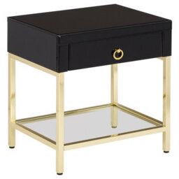 Orsina Gold Finish Side Table, Luxe Designed Bedside Table,stylish Glossy Black Mirrored Sidetable For Livingrooms - thumbnail 5