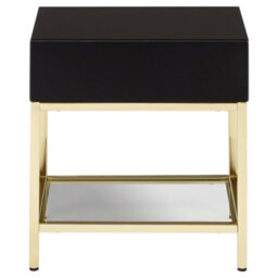 Orsina Gold Finish Side Table, Luxe Designed Bedside Table,stylish Glossy Black Mirrored Sidetable For Livingrooms - thumbnail 3