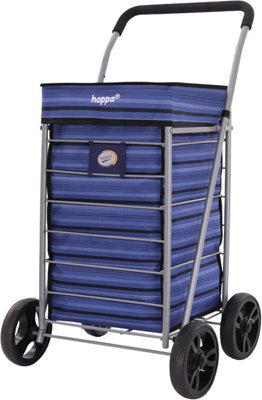Aerolite Hoppa Shopping Trolley Single 95Cm 75.6L, Lightweight Folding 4 Wheel Push Pull Design, Extra Large Blue Stripes Polyester Bag - image 1