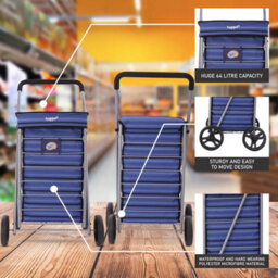 Aerolite Hoppa Shopping Trolley Single 95Cm 75.6L, Lightweight Folding 4 Wheel Push Pull Design, Extra Large Blue Stripes Polyester Bag - thumbnail 4