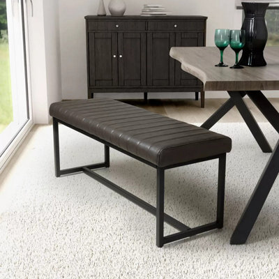 Xample Archer Grey Faux Leather Dining Bench Vertical Stitching Black Metal Legs Modern Seating Bench Kitchen Dining Room - image 1