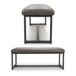 Xample Archer Grey Faux Leather Dining Bench Vertical Stitching Black Metal Legs Modern Seating Bench Kitchen Dining Room - thumbnail 4