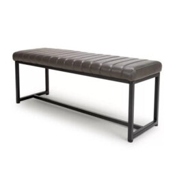Xample Archer Grey Faux Leather Dining Bench Vertical Stitching Black Metal Legs Modern Seating Bench Kitchen Dining Room - thumbnail 3