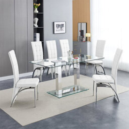 Furniture In Fashion Jet Large Clear Glass Dining Table With 6 Ravenna White Chairs - thumbnail 1