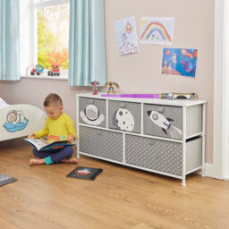 Liberty House Toys Kid's Fabric 5 Drawer Storage Chest Space Grey