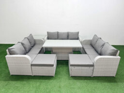 Fimous 11 Seater Outdoor Garden Furniture Set Adjustable Lifting Dining Or Coffee Table 3 Seater Sofa 2 Big Footstools Side Table - thumbnail 1