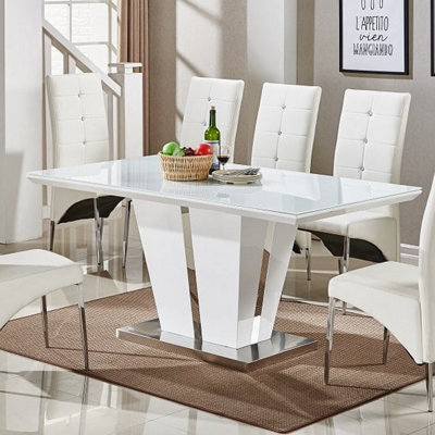 Furniture in Fashion Memphis Large High Gloss Dining Table In White With Glass Top - image 1