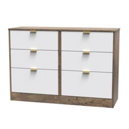 Nashville Ready Assembled Matt White & Oak 6 Drawer Wide Chest (H)792mm (W)1117mm (D)395mm - thumbnail 2