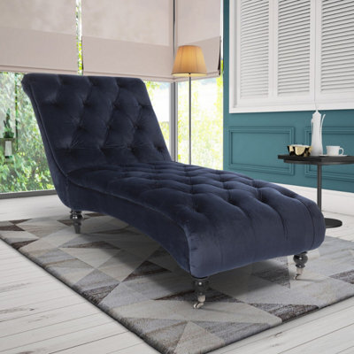 Chaise Lounge In Velvet Navy Blue