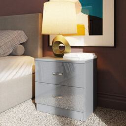 Fwstyle 2 Drawer Bedside Chest Grey Gloss Nightstand Bedroom Furniture - thumbnail 1