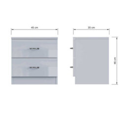 Fwstyle 2 Drawer Bedside Chest Grey Gloss Nightstand Bedroom Furniture - thumbnail 9
