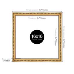 16X16 Gold Ornate Picture Frame (40.6 X 40.6Cm) Poster, Photo, Artwork, Gallery Wall Or Print - thumbnail 2