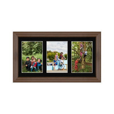 AK Frames 40X20Cm Walnut Classic Multi Photo Frame With Black Mount - Holds 3 Apertures (3X) 6X4 Photos - image 1