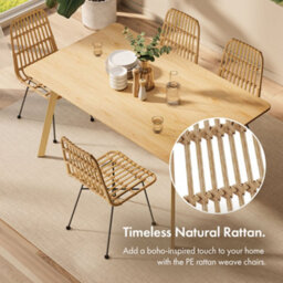 Vonhaus Rattan Dining Chairs Set Of 2, Wicker Kitchen Chairs W/ Black Metal Legs, Boho Style Kitchen & Dining Room Furniture - thumbnail 2