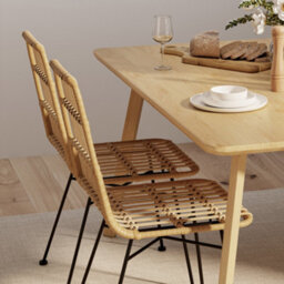 Vonhaus Rattan Dining Chairs Set Of 2, Wicker Kitchen Chairs W/ Black Metal Legs, Boho Style Kitchen & Dining Room Furniture - thumbnail 6