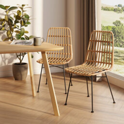 Vonhaus Rattan Dining Chairs Set Of 2, Wicker Kitchen Chairs W/ Black Metal Legs, Boho Style Kitchen & Dining Room Furniture - thumbnail 9