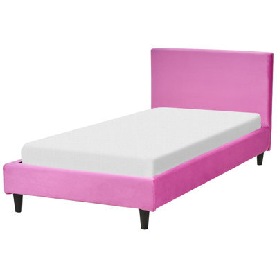 Beliani Bed Velvet Fitou 90 X 200 Cm (Eu Single) Fuchsia Pink - image 1
