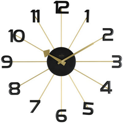 Acctim Astraea Large Wall Clock Quartz Brass Effect Metal Spokes Large Numbers Gold/black 50Cm - image 1