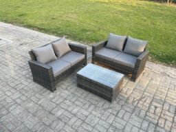 Fimous Wicker Rattan Garden Furniture Sofa Set With Rectangular Coffee Table Double Seat Sofa 4 Seater Outdoor Rattan Set - thumbnail 2