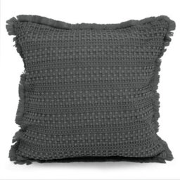 Velosso Shabby Chic Waffle Cotton Cushion, Decorative Sofa Throw Cushion With Zip Closure - Charcoal - thumbnail 1