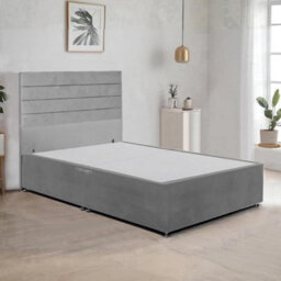 Grey Plush Fabric 3Ft Single Bed Frame With 48 Inch Horizontal Line Headboard And 2 Drawers - thumbnail 2