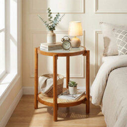 Round Side Table 2 Tier Boho End Table Bedside Table With Tempered Glass Top - thumbnail 5