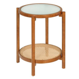 Round Side Table 2 Tier Boho End Table Bedside Table With Tempered Glass Top - thumbnail 1