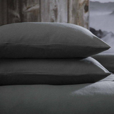 Belledorm Brushed Cotton Housewife Pillowcase (Pair) Charcoal (One Size)