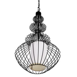 Wyld And Coco Luxeloft Pendant Ceiling Lamp Black Metal Open Cage Shade Industrial Glamour For Living Room And Dining Area - thumbnail 3