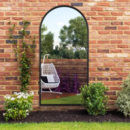"Mirroroutlet Arcus - Black Metal Framed Arched Garden Wall Mirror 63"" X 31"" (160Cm X 80Cm)"