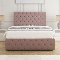 Bsspoke Mulberry Divan Bed Set Pink Plush Velvet 24Inch Headboard & Footboard & Mattress No Drawers In 3Ft 4Ft 4Ft6 5Ft 6Ft