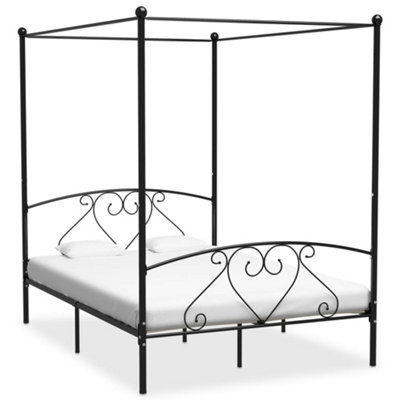 Berkfield Canopy Bed Frame Black Metal 140X200 Cm - image 1