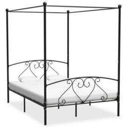 Berkfield Canopy Bed Frame Black Metal 140X200 Cm - thumbnail 1