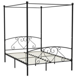 Berkfield Canopy Bed Frame Black Metal 140X200 Cm - thumbnail 2