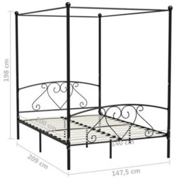 Berkfield Canopy Bed Frame Black Metal 140X200 Cm - thumbnail 7
