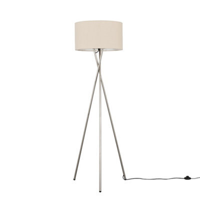 Valuelights Camden Brushed Chrome Tripod Floor Lamp With Cream Shade - image 1