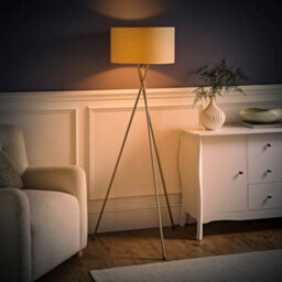 Valuelights Camden Brushed Chrome Tripod Floor Lamp With Cream Shade - thumbnail 2