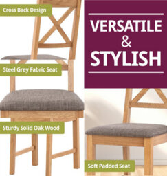 Hallowood Furniture Waverly Small Extending Table With 6 Cross Back Oak Chairs With Steel Grey Fabric Seats - thumbnail 5