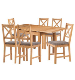 Hallowood Furniture Waverly Small Extending Table With 6 Cross Back Oak Chairs With Steel Grey Fabric Seats - thumbnail 8