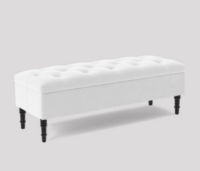 Alyana Ottoman Bench With Storage And Turned Wooden Legs, 120Cm Wide Ottoman Box - White Plush Velvet - image 1