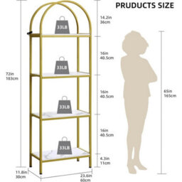 Bookshelf Industrial Design Metal Frame Bookcase Golden White - thumbnail 2