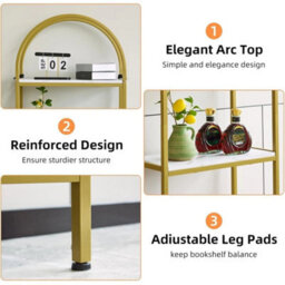 Bookshelf Industrial Design Metal Frame Bookcase Golden White - thumbnail 4