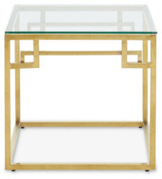 Orsina Gold Brushed Side Table, Tempered Glass Top Side Table, Steel Frame Bedside Table, Cocktail Table For Home