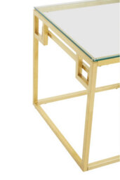 Orsina Gold Brushed Side Table, Tempered Glass Top Side Table, Steel Frame Bedside Table, Cocktail Table For Home - thumbnail 4