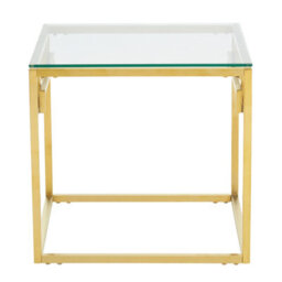 Orsina Gold Brushed Side Table, Tempered Glass Top Side Table, Steel Frame Bedside Table, Cocktail Table For Home - thumbnail 3